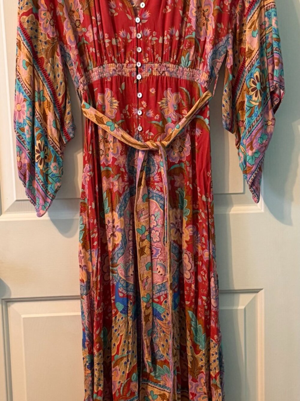 Spell Red Lotus Kimono Sleeve Maxi Gown | Red | Medium | Boho Formal Dress - Picture 13 of 15
